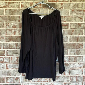 Terra & Sky Black Peasant Raglan Long Sleeved Blouse